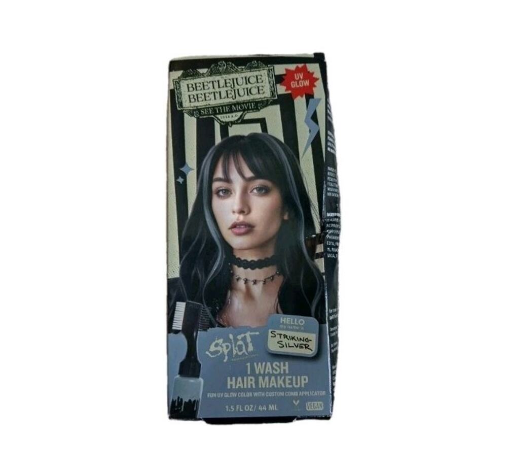 NEW! Splat Silver 1 Wash Hair Makeup w/ Comb | UV Glow | Beetlejuice
